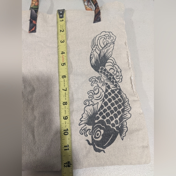 Vintage Rare Retro Chic Japanese Koi Fish Tote Book Bag Sack Travel School - Picture 8 of 9